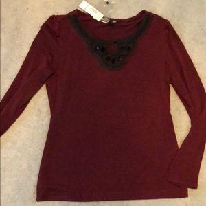 NWT Stunning burgundy top with embellishment